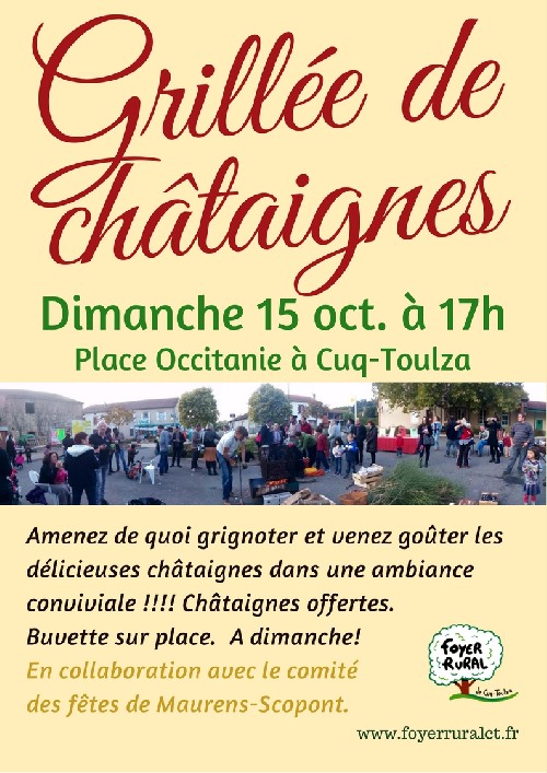 Grillée de châtaignes le dimanche 15 octobre à partir de 17 heures!